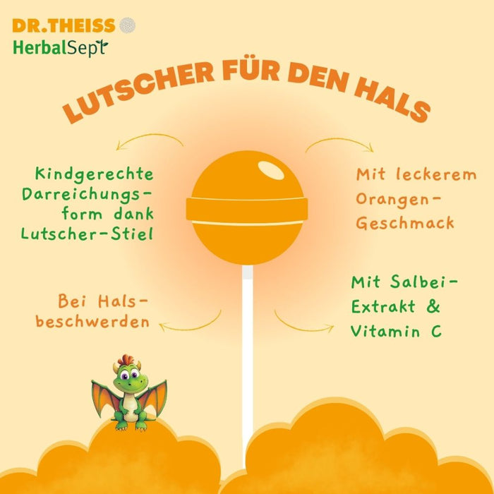 Dr. Theiss HerbalSept Hals Lutscher Kids bei Halsschmerzen und Heiserkeit, 6 pcs. Lollipop