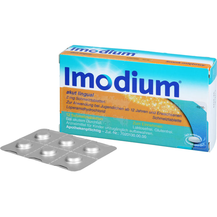 Imodium akut lingual 2 mg Schmelztabletten Reimport Kohlpharma, 12 pc Tablettes