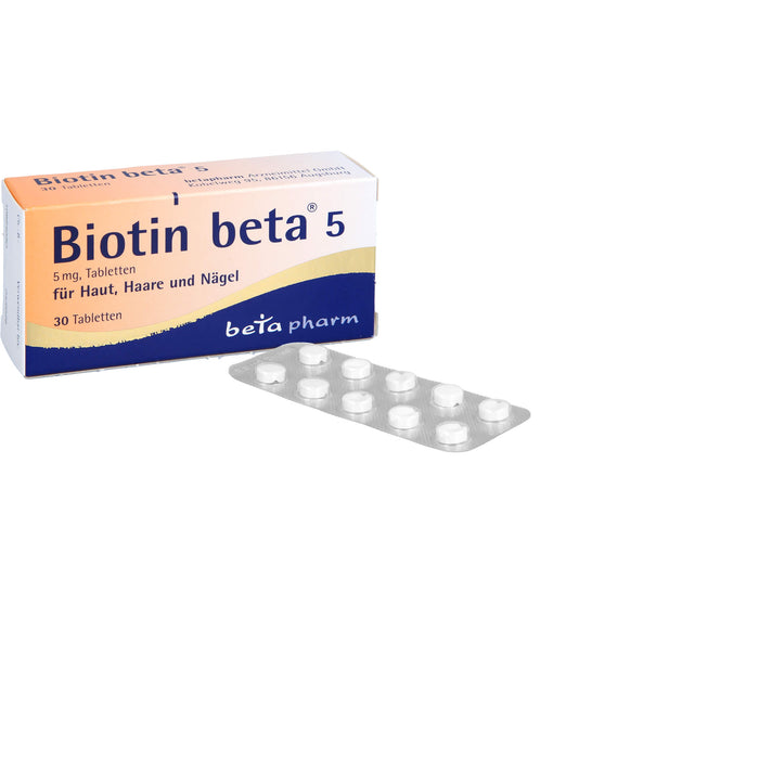 Biotin beta 5 mg Tabletten für Haut, Haare und Nägel, 30 St. Tabletten