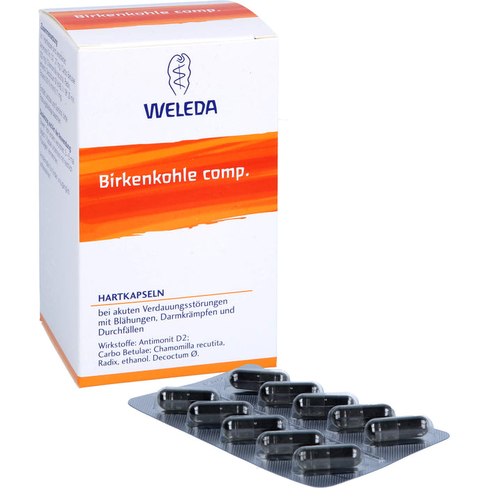 WELEDA Birkenkohle comp. Hartkapseln bei akuten Verdauungsstörungen mit Blähungen, Verdauungskrämpfen und Durchfällen, 50 pcs. Capsules