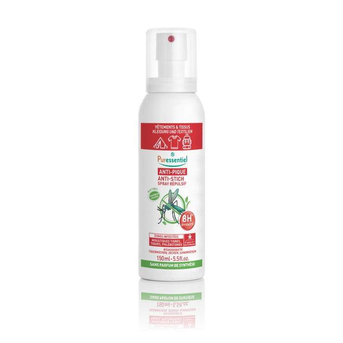 Puressentiel Anti-Stich Abwehrspray für Kleidung und Textilien mit Zitronen-Eukalyptus – schützt bis zu 8 Stunden vor Mücken und Stechinsekten, 150 ml Spray