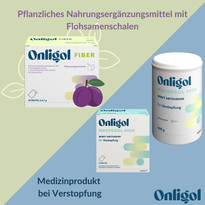 Onligol Fiber - für eine normale Verdauung und ausgewogene Ernährung mit Ballaststoffen, α-Galaktosidase & Laktase - pflanzlich & glutenfrei, 20 St. Beutel