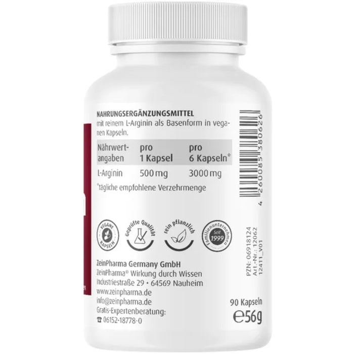 ZeinPharma L-Arginin 500 mg Kapseln, 90 St. Kapseln