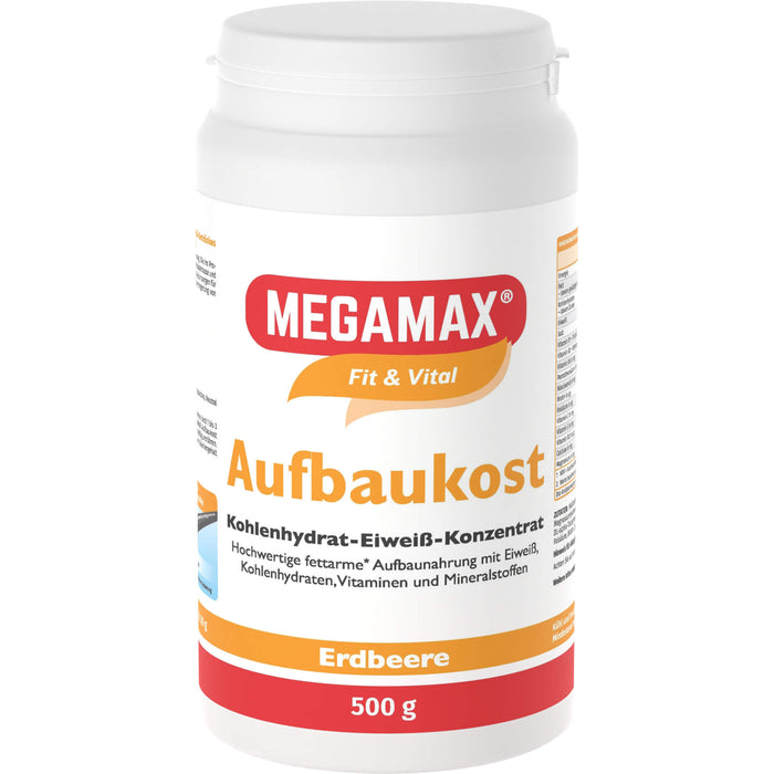 MEGAMAX Fit & Vital Aufbaukost Kohlenhydrat-Eiweiß-Konzentrat Erdbeer-Geschmack, 500 g Pulver