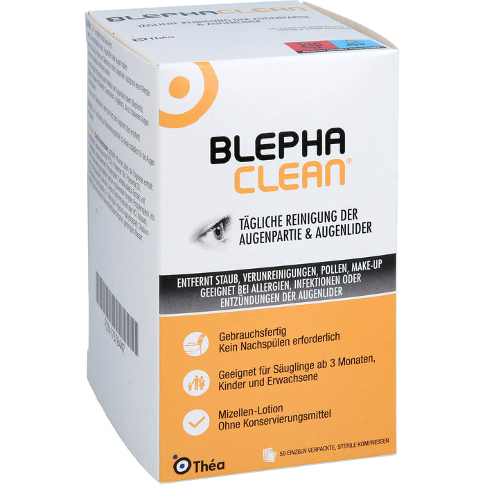 Blephaclean sterile Kompressen zur täglichen Reinigung der Augenpartie und Augenlider, 50 St. Kompressen