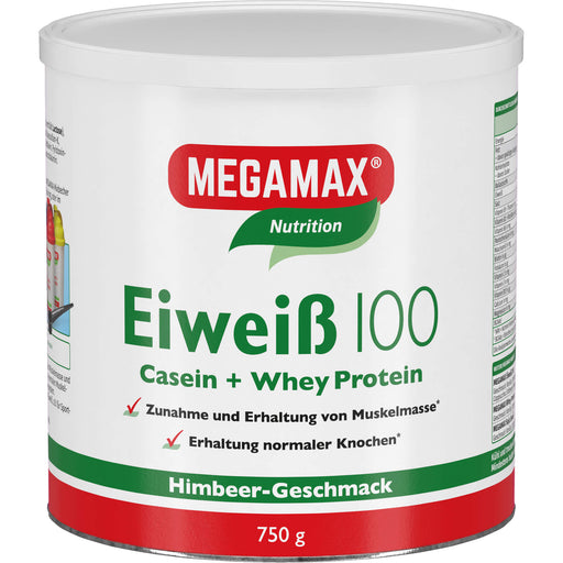 MEGAMAX Nutrition Eiweiß 100 Pulver Himbeer-Geschmack, 750 g Pulver
