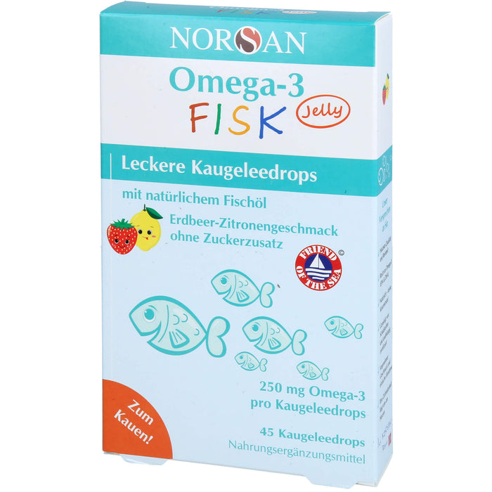 NORSAN Omega-3 FISK Jelly - für Kinder leckere Kaugeleedrops mit Erdbeer-Zitronengeschmack, 45 pcs. Gum drops