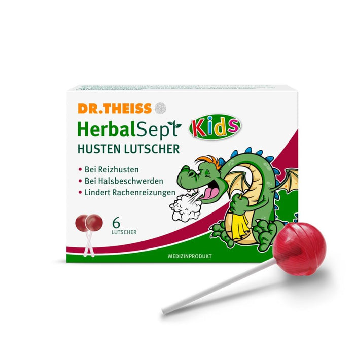 DR. THEISS Hedelix Herbalsept Hals Lutscher Kids bei Halsbeschwerden und Heiserkeit, 6 St. Lutscher