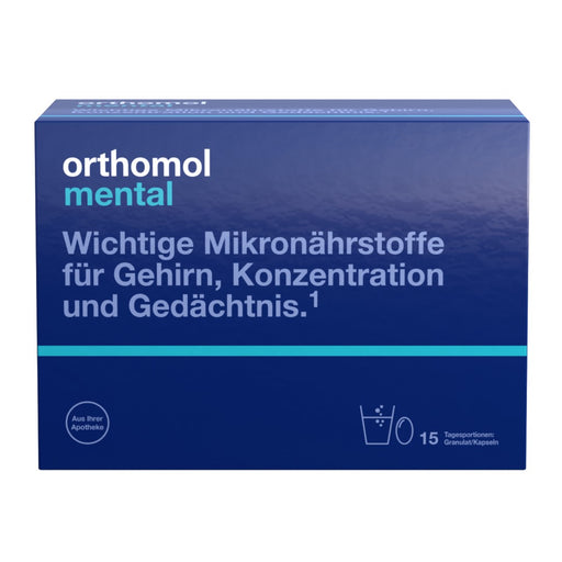 Orthomol Mental - für Gehirn, Konzentration und Gedächtnis - mit Pantothensäure und Omega-3-Fettsäuren - Granulat/Kapseln, 15 St. Tagesportionen