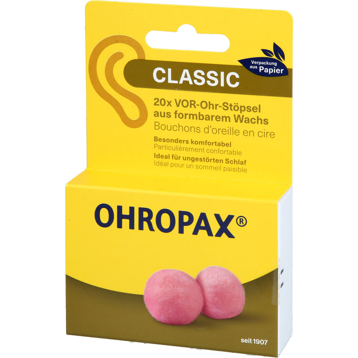 OHROPAX Classic Wachs Vor-Ohr Stöpsel aus formbarem Wachs, 20 pcs. Earplugs