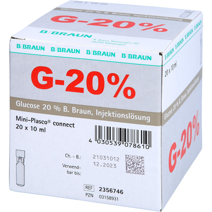 B. Braun Glucose 20 % Injektionslösung, Mini Plasco connect, 200 ml Solution