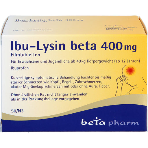 Ibu-Lysin beta 400 mg Filmtabletten bei Schmerzen und Fieber, 50 St. Tabletten