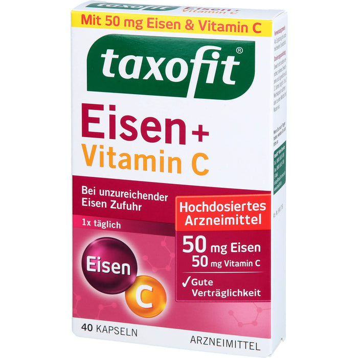 Taxofit Eisen + Vitamin C Kapseln bei unzureichender Eisenzufuhr, 40 St. Kapseln