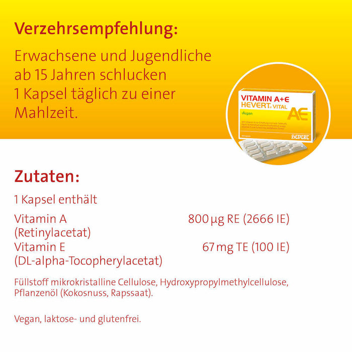 Vitamin A+E Hevert Vital für Augen, Haut und Immunsystem, 60 pcs. Capsules