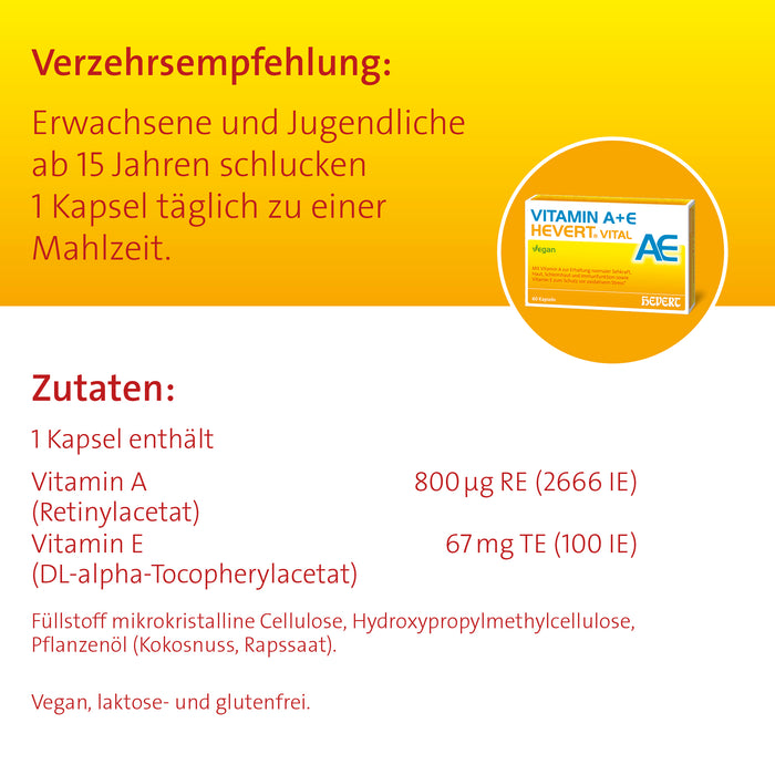 Vitamin A+E Hevert Vital für Augen, Haut und Immunsystem, 60 pcs. Capsules