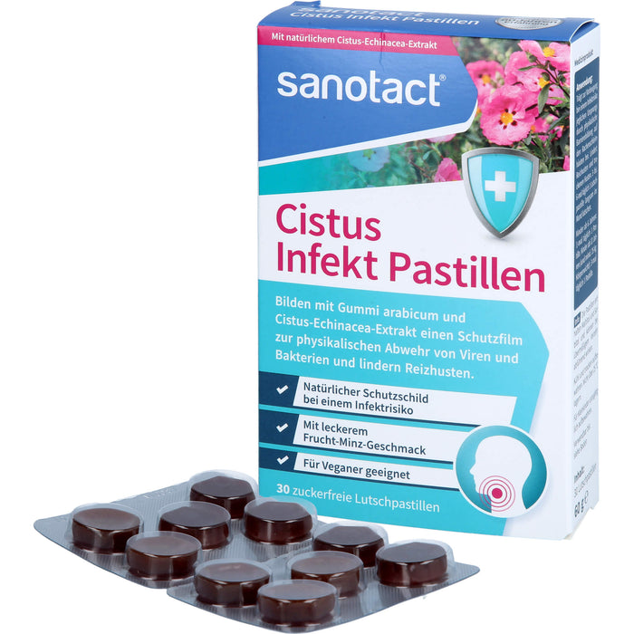 Sanotact Cistus Infekt Pastillen zur Abwehr von Viren und Bakterien, Reizhustenlinderung, 30 pc Pastilles