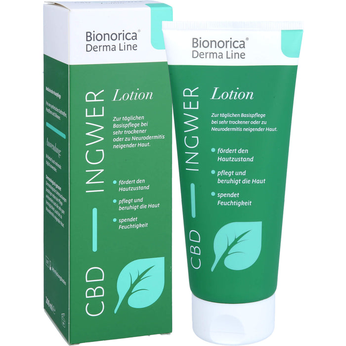 Bionorica Derma Line CBD Ingwer Lotion zur täglichen Basispflege bei sehr trockener bis Neurodermitis neigender Haut, 200 ml Lotion
