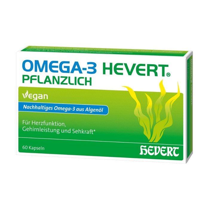 Omega-3 Hevert pflanzlich für eine gesunde Herzfunktion, Gehirnleistung und Sehkraft, 60 St. Kapseln