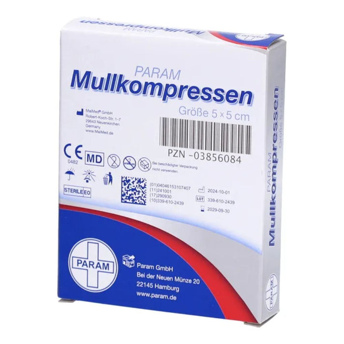 PARAM Mullkompressen 5 cm x 5 cm steril 8-fach, 10 pcs. Compresses