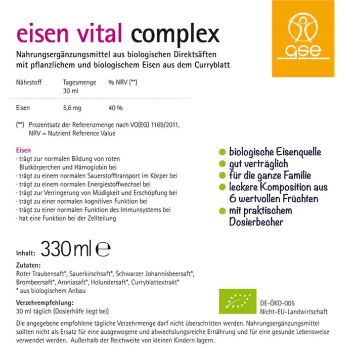 GSE Phyto Vitamins Eisen Vital Complex Lösung Bio, 330 ml Lösung