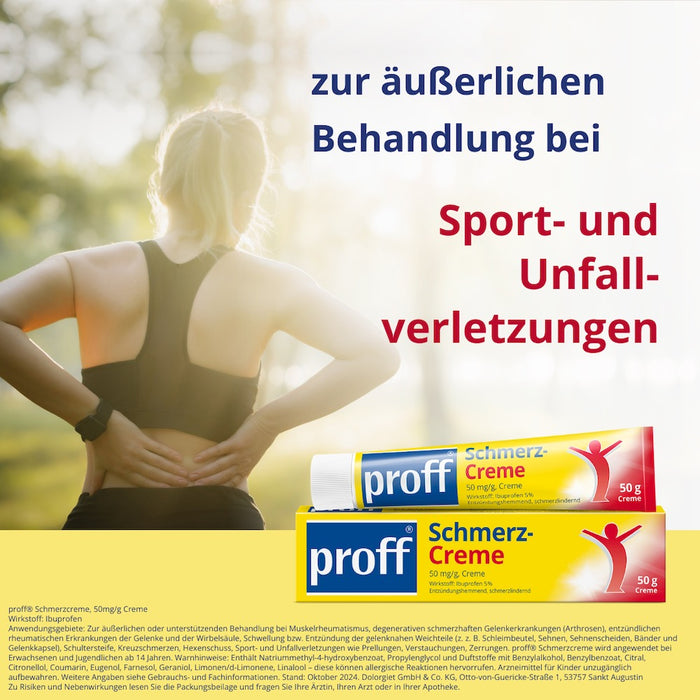proff Schmerzcreme mit Ibuprofen – zur äußerlichen Behandlung von Muskel-, Gelenk- und Rückenschmerzen bei rheumatischen Erkrankungen oder nach Sport- und Unfallverletzungen, 50 g Cream