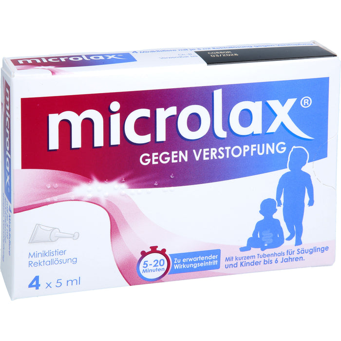 Microlax für Säuglinge & Kinder bis 6 Jahre bei Verstopfung mit kurzem Tubenhals, 4 pcs. Single dose containers