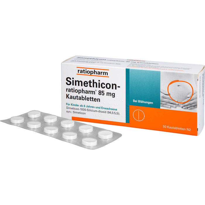 Simethicon-ratiopharm 85 mg Kautabletten bei Blähungen, 50 St. Tabletten
