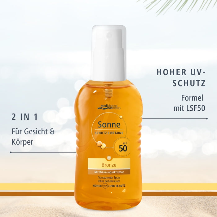 Medipharma Cosmetics Sonne Schutz & Bräune LSF 50 transparentes Spray, 200 ml Lösung