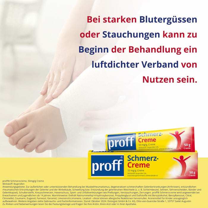proff Schmerzcreme mit Ibuprofen – zur äußerlichen Behandlung von Muskel-, Gelenk- und Rückenschmerzen bei rheumatischen Erkrankungen oder nach Sport- und Unfallverletzungen, 50 g Cream