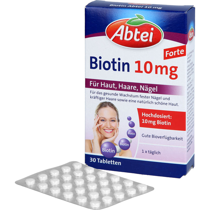 Abtei Biotin 10 mg forte Tabletten für Haut, Haare und Nägel, 30 pc Tablettes