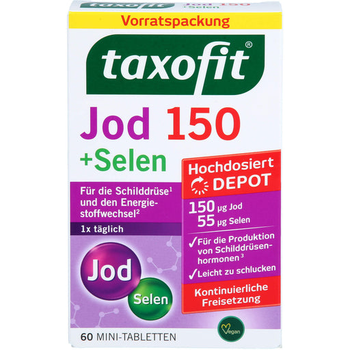 Taxofit Jod 150 + Selen Mini-Tabletten für die Schliddrüse und den Energiestoffwechsel, 60 St. Tabletten