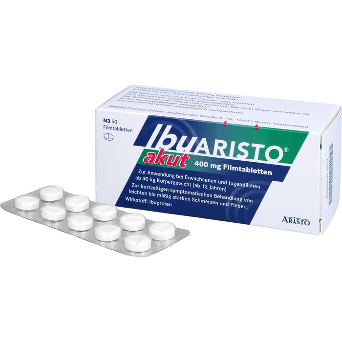 IbuARISTO akut 400 mg Filmtabletten bei Schmerzen und Fieber, 50 pcs. Tablets