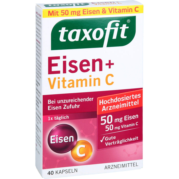 Taxofit Eisen + Vitamin C Kapseln bei unzureichender Eisenzufuhr, 40 St. Kapseln