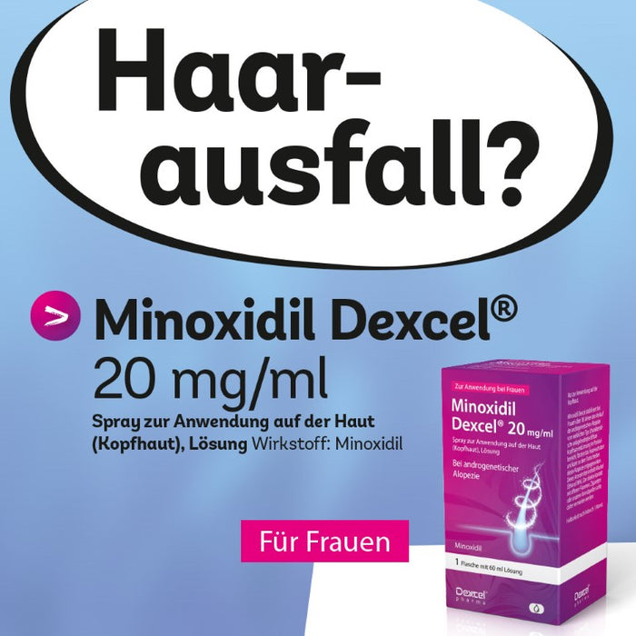 Minoxidil Dexcel 20 mg/ml Spray für Frauen zur Anwendung auf der Haut (Kopfhaut), 60 ml Solution