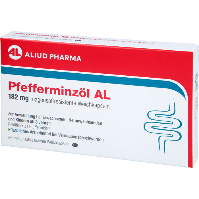 Pfefferminzöl AL 182 mg Weichkapseln bei Bauchkrämpfen, Bauchschmerzen und Blähungen, 30 pcs. Capsules