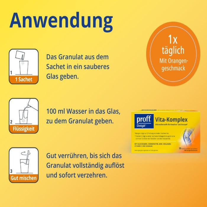 Proff Dolgit Vita-Komplex Pulver für Knochen und Knorpel mit Orangen-Geschmack, 30 St. Beutel