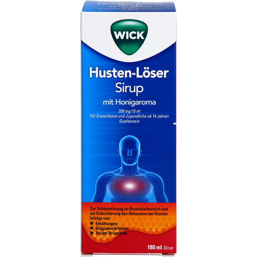WICK Husten-Löser Sirup mit Honigaroma mit Guaifenesin zur Linderung von produktivem Husten, 180 ml Lösung