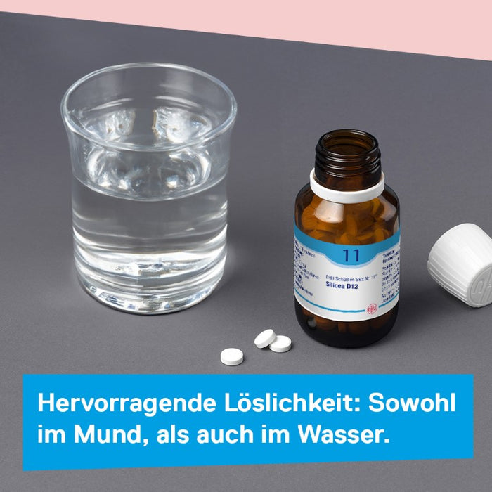 DHU Schüßler-Salz Nr. 11 Silicea D6 – Das Mineralsalz der Haare, der Haut und des Bindegewebes – das Original – umweltfreundlich im Arzneiglas, 80 pc Tablettes