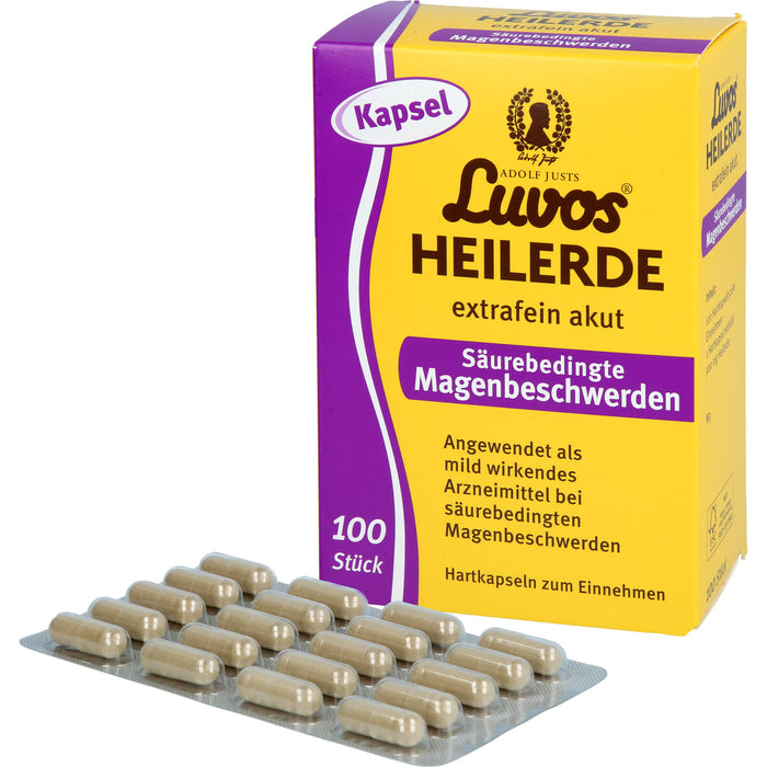 Luvos Heilerde extrafein akut Hartkapseln bei säurebedingten Magenbeschwerden, 100 pc Capsules