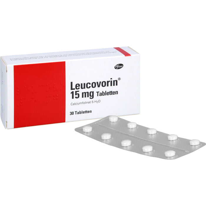 Leucovorin 15 mg Tabletten zur Vorbeugung von Vergiftungserscheinungen und bei Folsäuremangel, 30 pc Tablettes