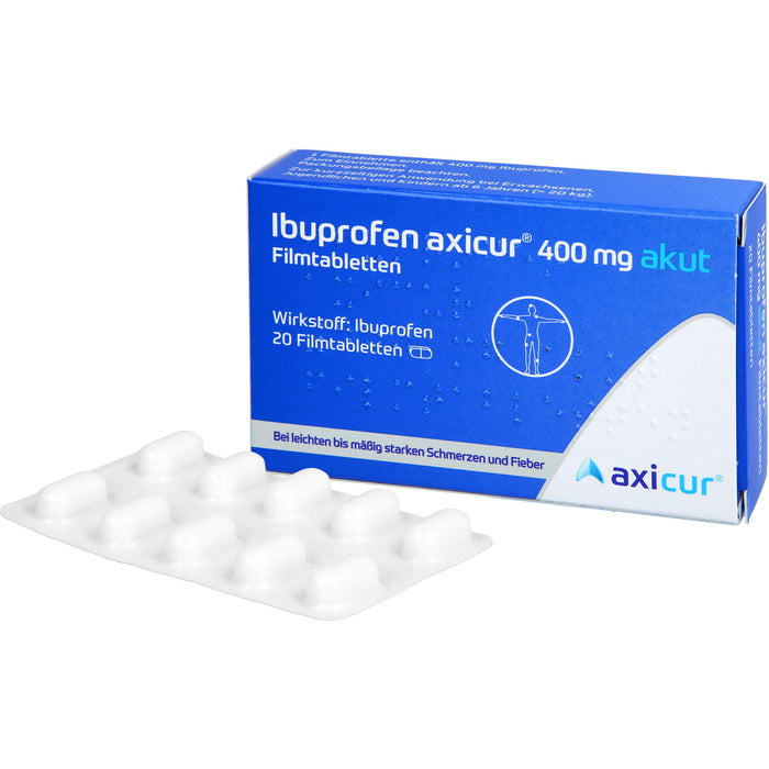 Ibuprofen axicur 400 mg akut Filmtabletten bei Schmerzen und Fieber, 20 pcs. Tablets