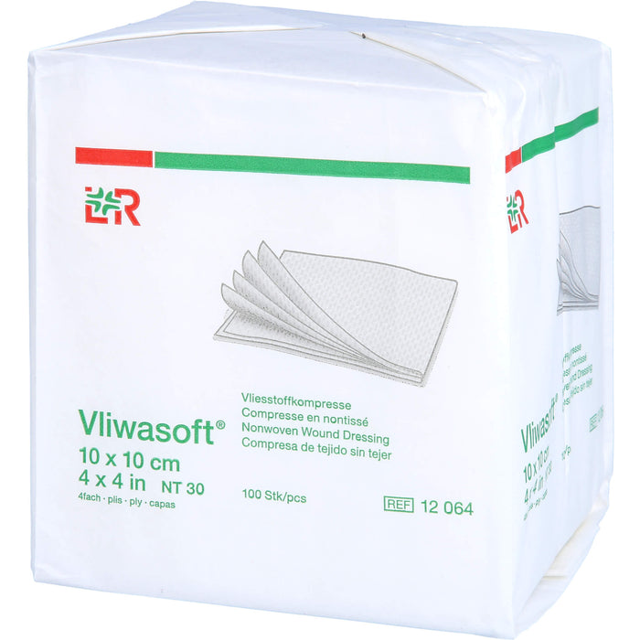 Vliwasoft Vliesstoffkompresse 10 cm x 10 cm 4lagig unsteril, 100 pcs. Compresses