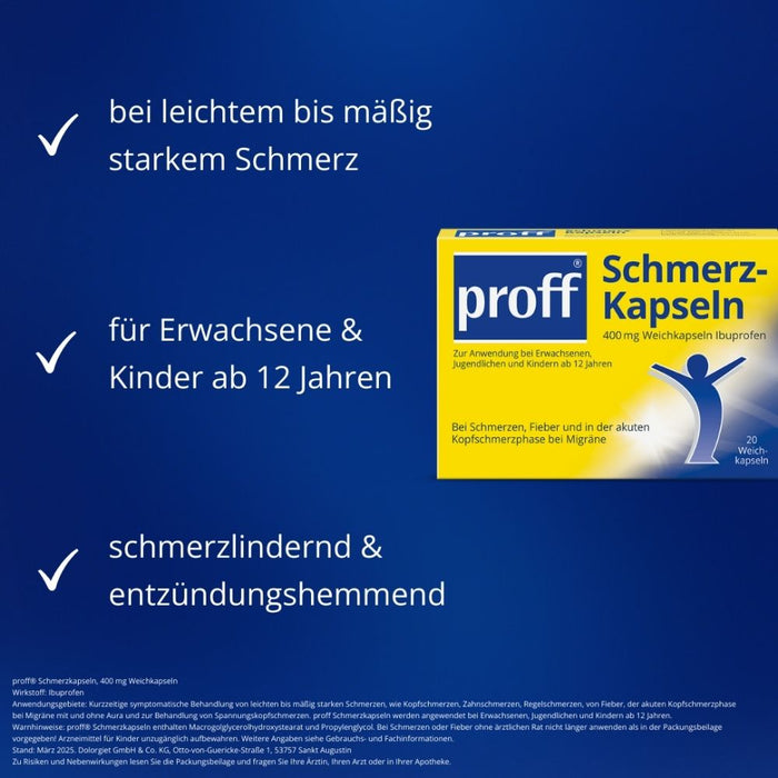 proff Schmerzkapseln 400 mg Weichkapseln bei leichten bis mäßig starken Schmerzen, 20 pcs. Capsules