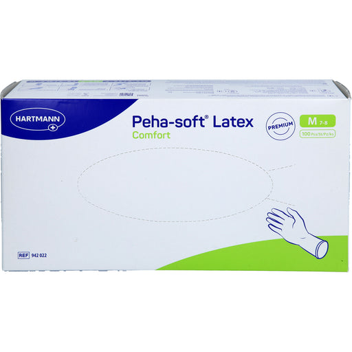Peha-soft Latex Comfort Untersuchungshandschuhe unsteril puderfrei Gr. M, 100 St. Handschuhe