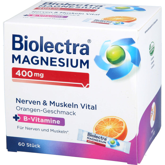 Biolectra Magnesium 400 mg Nerven & Muskeln Vital Sticks mit Orangen-Geschmack, 60 pc Bâtonnets