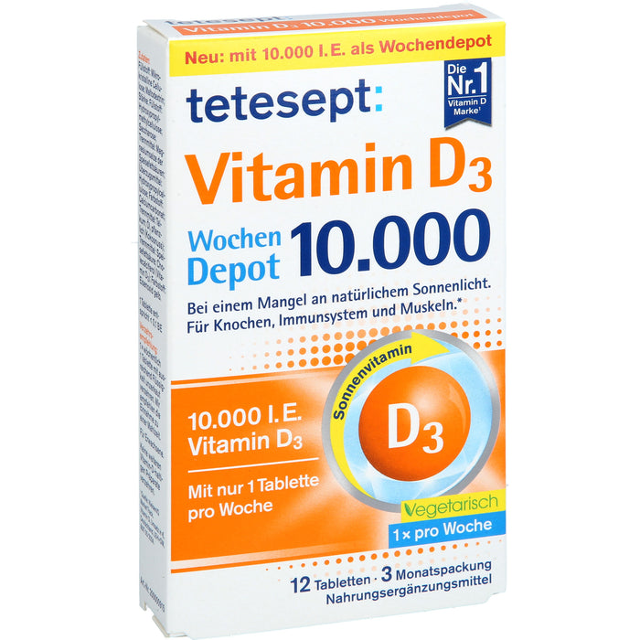 Tetesept Vitamin D3 10.000 I.E. Wochendepot Tabletten für Knochen, Immunsystem und Muskeln, 12 St. Tabletten