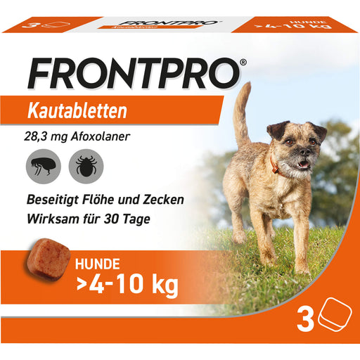 FRONTPRO Kautabletten gegen Zecken und Flöhe für Hunde (>4-10kg), 3 St. Tabletten