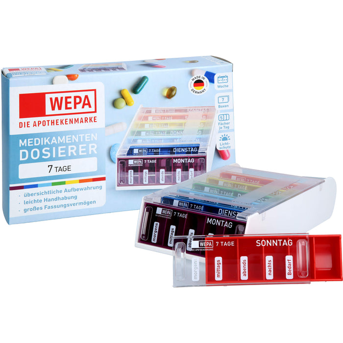 WEPA Medikamentendosierer 7 Tage Wochenmagazin Regenbogen / UV-Schutz+, 1 pc petite boîte