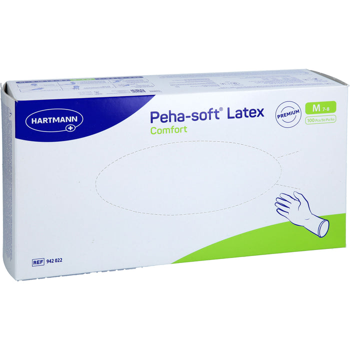 Peha-soft Latex Comfort Untersuchungshandschuhe unsteril puderfrei Gr. M, 100 pc Gants