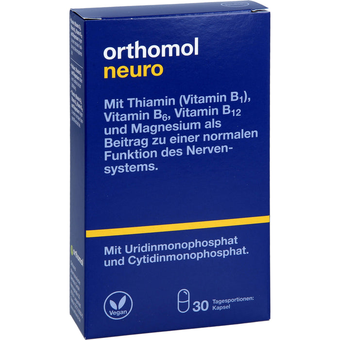 Orthomol Neuro mit Thiamin (Vitamin B1), Vitamin B6, B12 und Magnesium - als Beitrag zu einer normalen Funktion des Nervensystems - Kapseln, 30 pcs. Daily portions